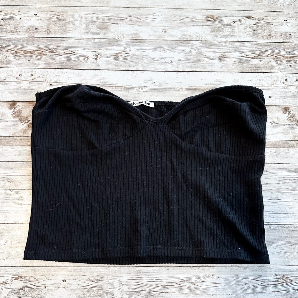 Reformation Crop Top Black Ribbed Size Large